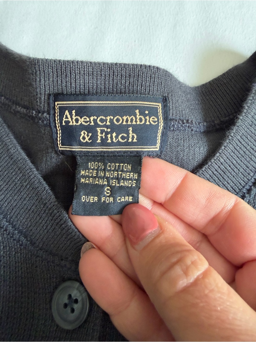 Vintage 90s Abercrombie & Fitch 100% Cotton Navy Blue Waffle Texture Cardigan - Picture 10 of 13